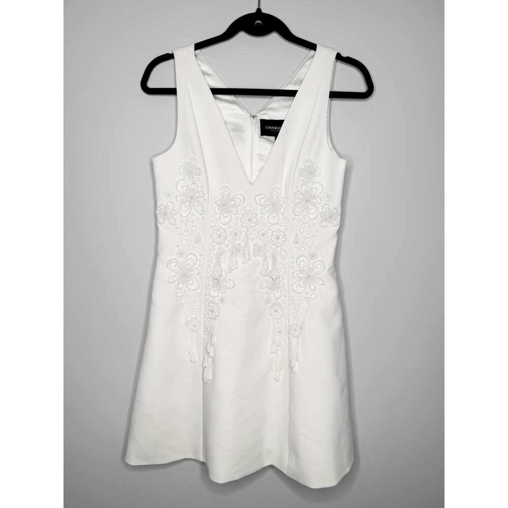 Cynthia Rowley Paloma White Beaded Floral Mini Dress Bridal Wedding - Picture 3 of 7